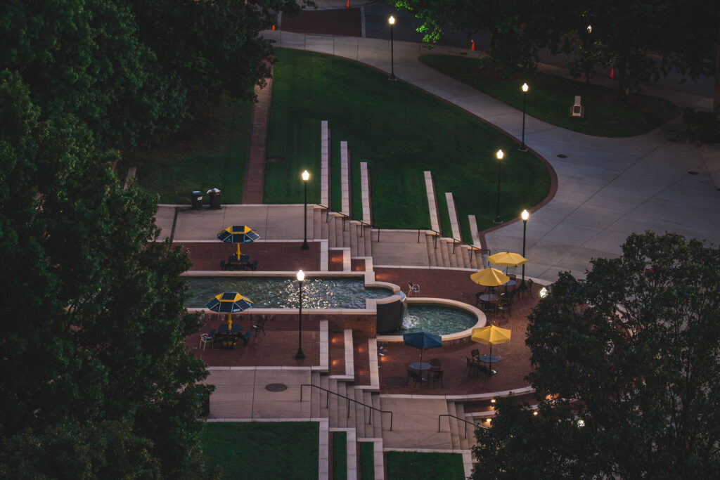 These are photos take of UNCG Campus from a birds eye view on top of the Jackson Library during a sunrise. Campus Beauty Imagery Refresh 2023